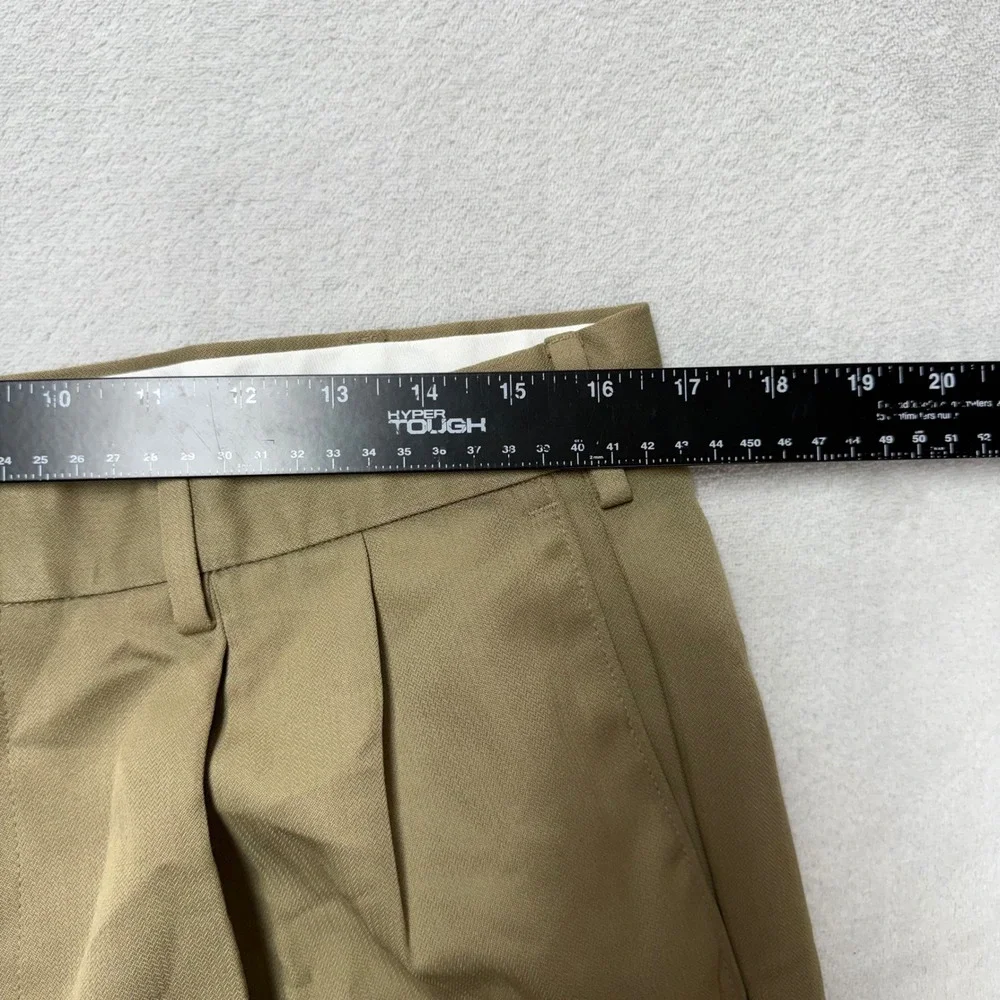 Dockers Mens Khaki Tan Microfiber Pleated Cuffed Dress Pants 36x32